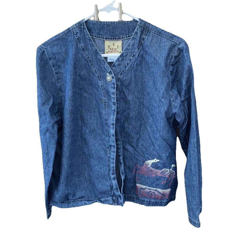 Blue Cactus Denim long Sleeve Top Shirt S Cotton Made in USA Horse One Button